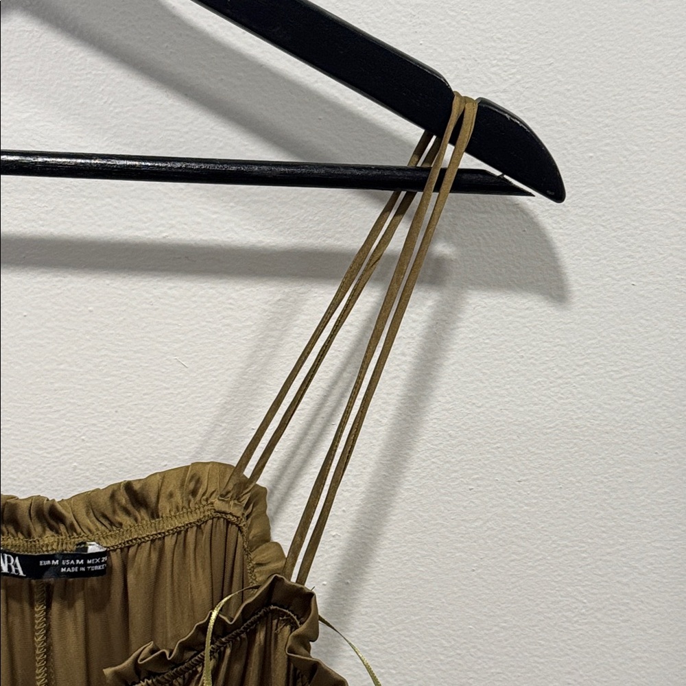Zara Olive Satin Effect Dress - Picture 12 of 15